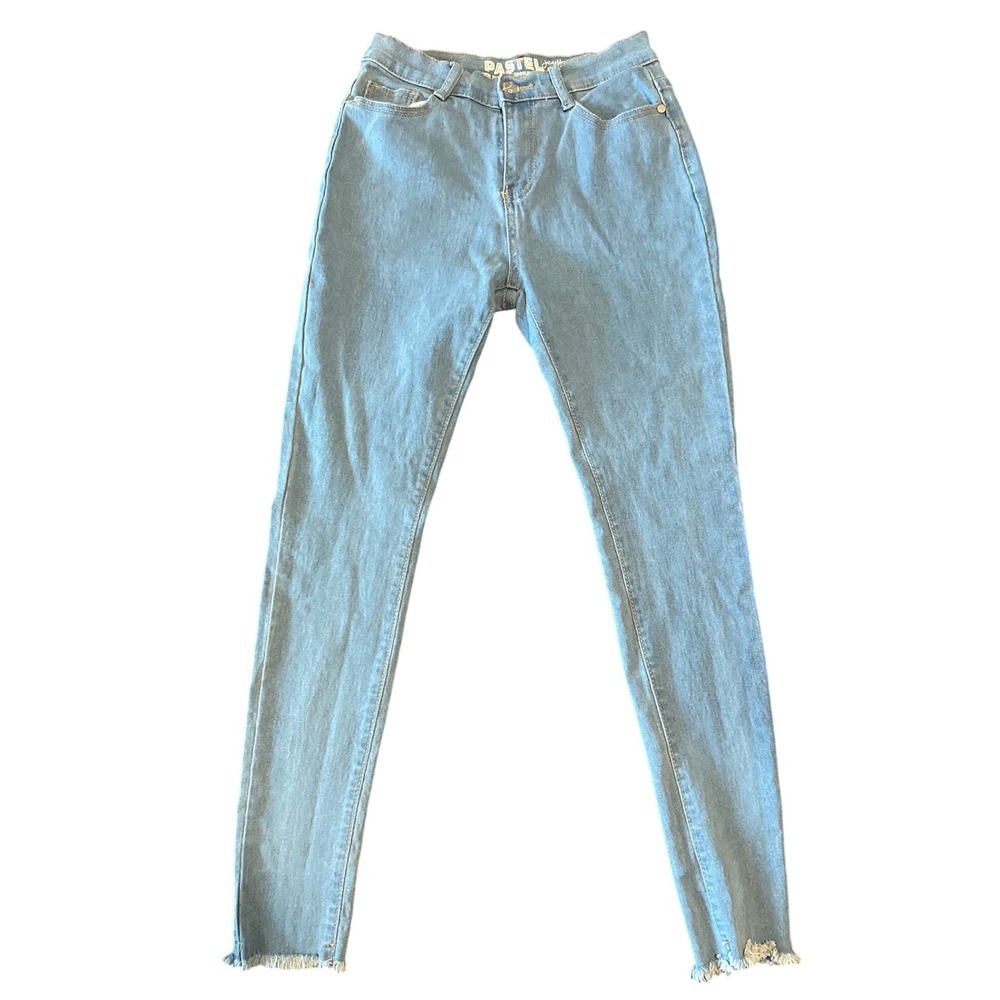 Pastel Jeans Womens Skinny Denim‎ Light Wash Raw Fringe Hem High Rise Size 5/6